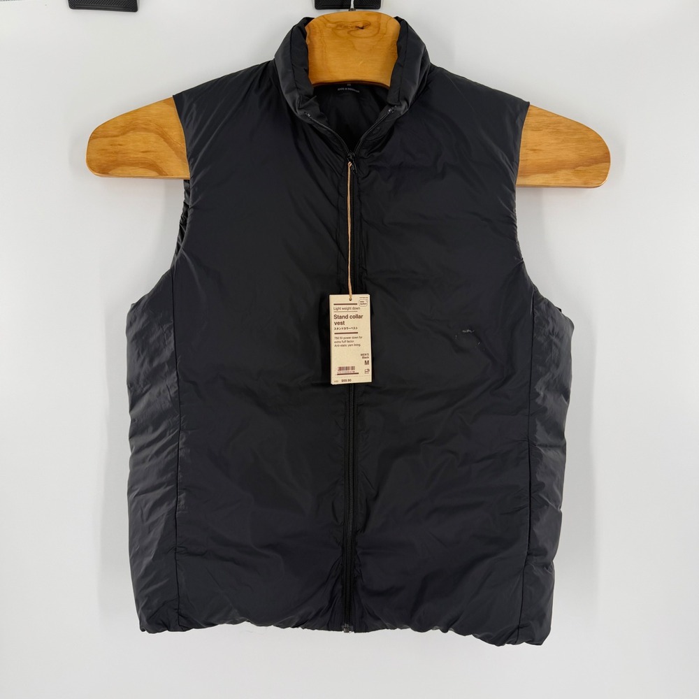 MUJI Mens Light Weight Down Stand Collar Vest Black 750 Fill Power M NEW